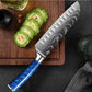 Set de dix couteaux japonais en acier damas - Manche en bois stabilisé