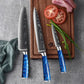 Set de trois couteaux japonais en acier damas Deba, Gyuto et Petty - Manche en bois stabilisé